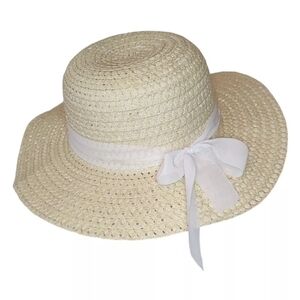 Women's Summer Straw Sun Hat 13.5" Travel Beach UV Protection Wide Brim Ribbon